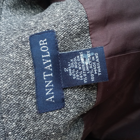 Ann Taylor Silk Wool Nylon Blend Grey Tweed Long Sleeve Zip Up Blazer 2 - Picture 2 of 10